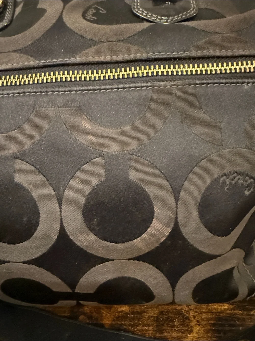 Coach Black Signature Shoulder Bag with Gold Hardware